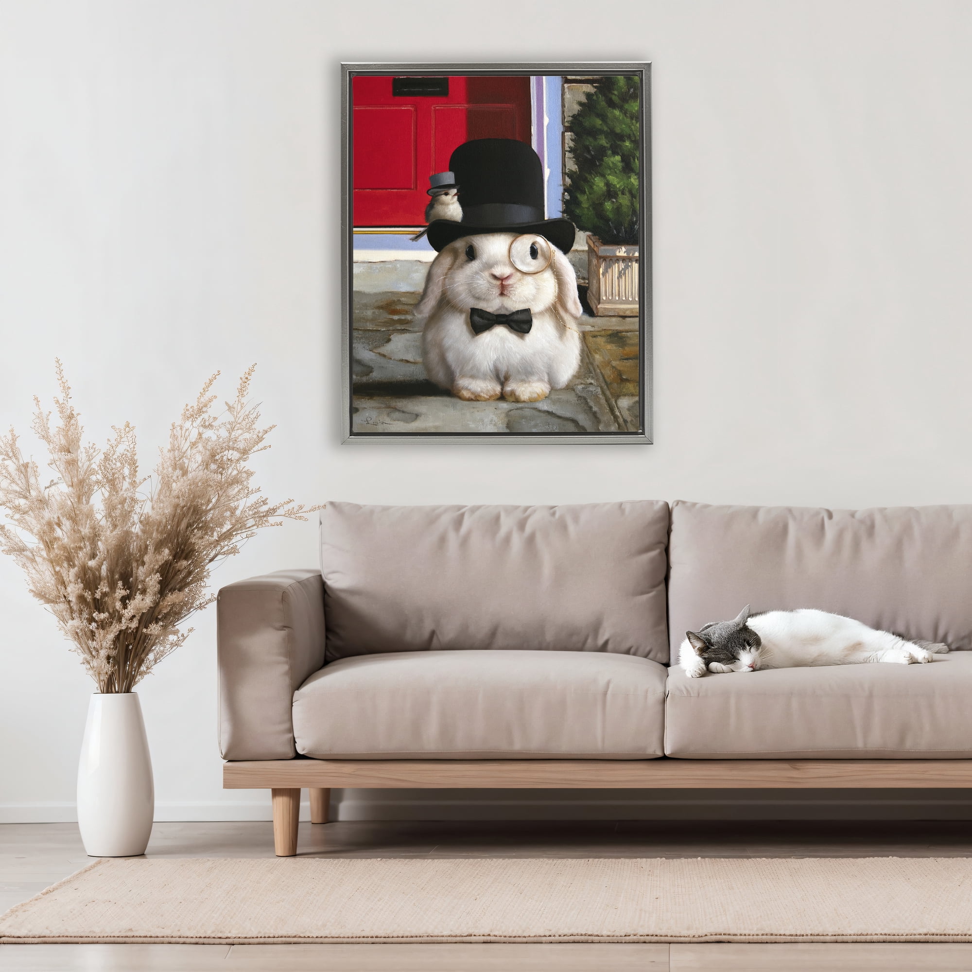 Stupell Industries Lord Bunbury Rabbit Gray Framed Floater Canvas Wall Art, design by Lucia Heffernan