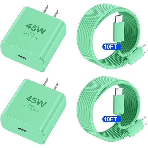2 Pack 45W i Phone 17 16 Pro Max Charger Fast Charging, 10ft USB C Charging Cable Cord Fast Charging Android Phone Wall Charger for iPhone 17 Pro Max/17 Pro/Air/17/16/16Pro/16ProMax/Plus/15/S25-Green