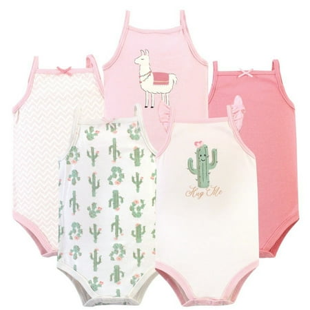 UPC: 0660168558548 | Hudson Baby Infant Girl Cotton Sleeveless Bodysuits 5pk  Pink Cactus  0-3 Months