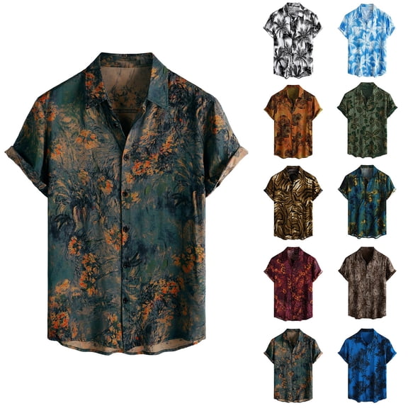 Shirts for Men Hawaiian Vintage Printed Short Sleeve Button Down Shirts Casual Lightweight Beach Shirt