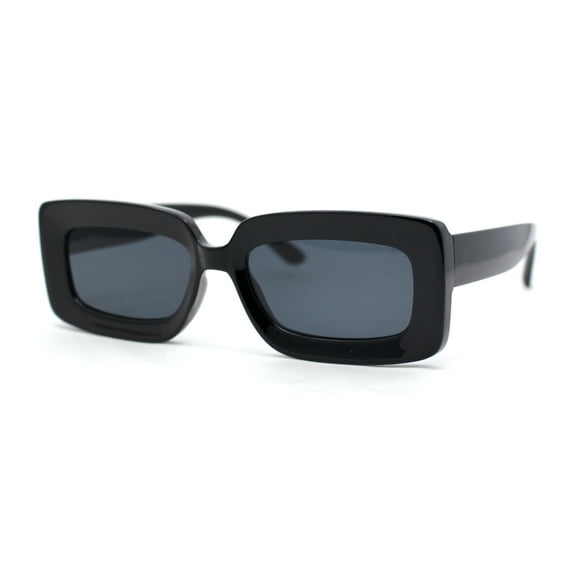 Trendy Hipster Thick Plastic Narrow Rectangle Minimal Fashion Sunglasses All Black