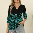thumbnail image 2 of CYMMPU V-Neck Floral Printed 3/4 Length Sleeve Shirts Business Work Blouses to Wear with Leggings Casual Dressy Tunic Tops Elegant Blouse Summer Fall 2025 Clothes for Women Black S, 2 of 6