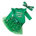 thumbnail image 2 of Tfken Christmas Outfit Set For Child Girls Size 12-18 Months Long Sleeve Letter Print Romper Dress Flutter Fall Light Green Clothing Sets, 2 of 5