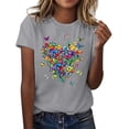 thumbnail image 3 of Graphic Tees for Women T-Shirts Women's Casual Fashion Letter Print Short Sleeve Round Neck Top Platform Competitor Gray L, 3 of 4