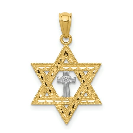 Diamond Star Pendant Necklace - 14k Yellow Gold Diamond Jewish Jewelry Star Of David Cross Religious Pendant Charm Necklace Judaica For Women Gift Set