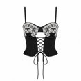 thumbnail image 6 of Lace Up Corset Top Women Spaghetti Strap Bustier Crop Top with Pleated Peplum Hem Renaissance Tavern Wench Pirate Maid Halloween Costume Cosplay Vintage Outfit, 6 of 6