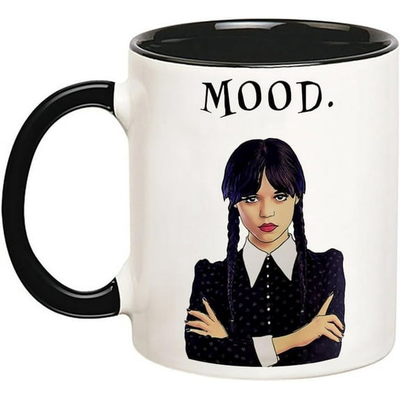 Wednesday Addams Coffee Mug, Girl with Attitude, Addams Family Mood, Gifts for Sister, 11 Oz Novelty Coffee Mug/Cup, Black