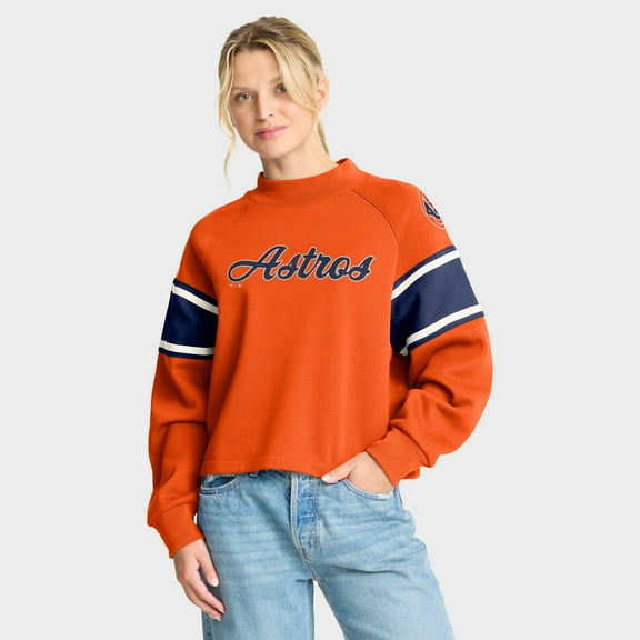 Women's Fanatics Orange Houston Astros Oversized Toss Sweep Raglan Pullover Sweatshirt