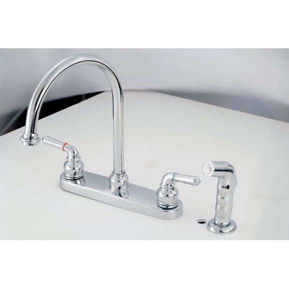American Brass Faucet CH801GS Used For Kitchen; Single Piece 8 Inch Deck Mount; Gooseneck Spout; 2 Teapot Handle; Chrome Plated; 1/2 Inch NPT; 4 Hole Application
