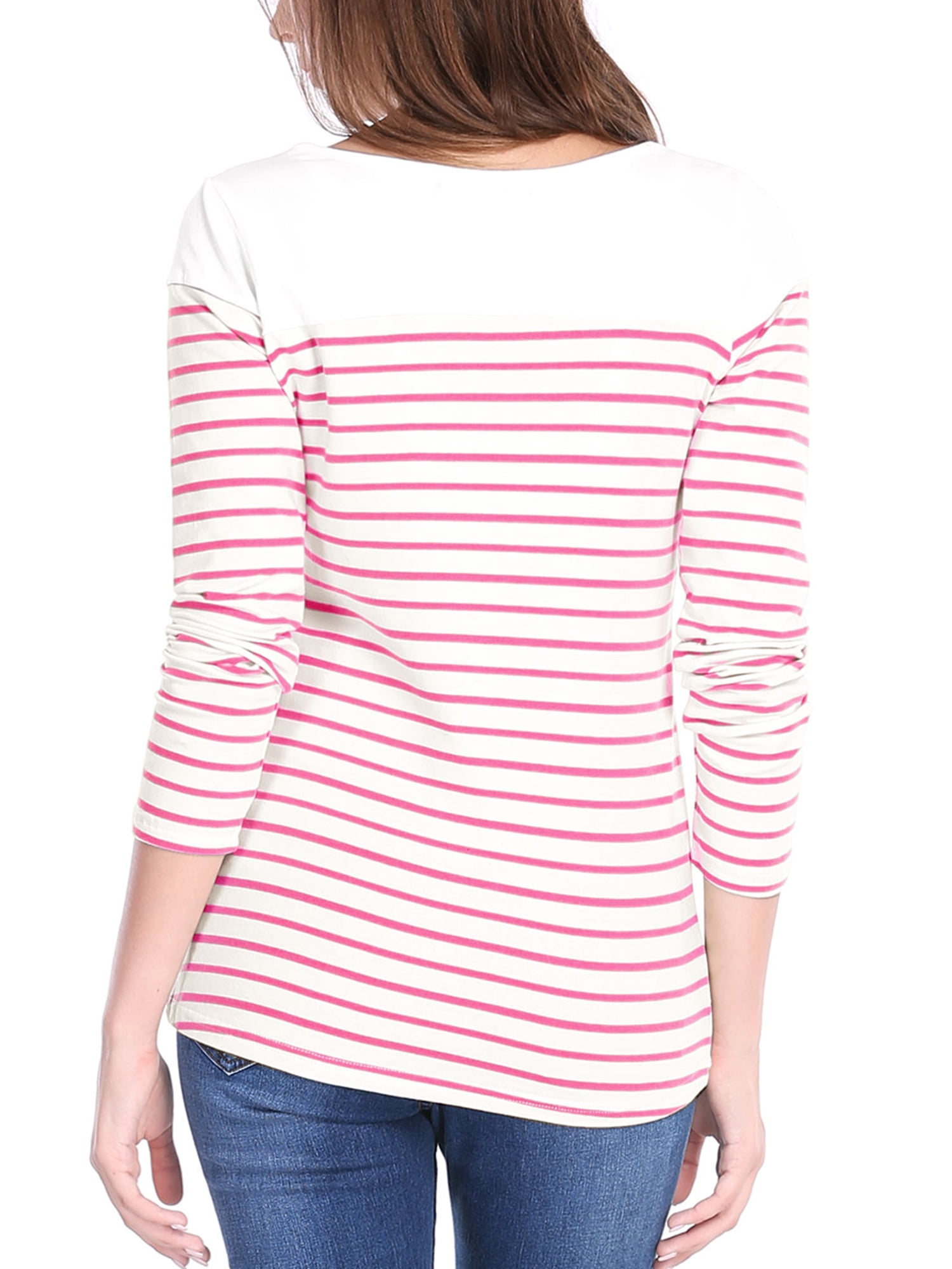 DARING DIVA Women's Color Block Striped Knit Top Long Sleeves T-Shirt S Light Pink