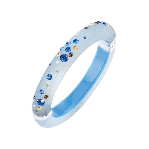 Handcrafted Blue Lucite Hinged Bangle with Colorful Confetti Crystals