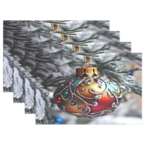 Ryvnso Placemats Set of 4 Ball on Christmas Tree Dining Mats Heat-Resistant Non-Slip Washable Table Mat