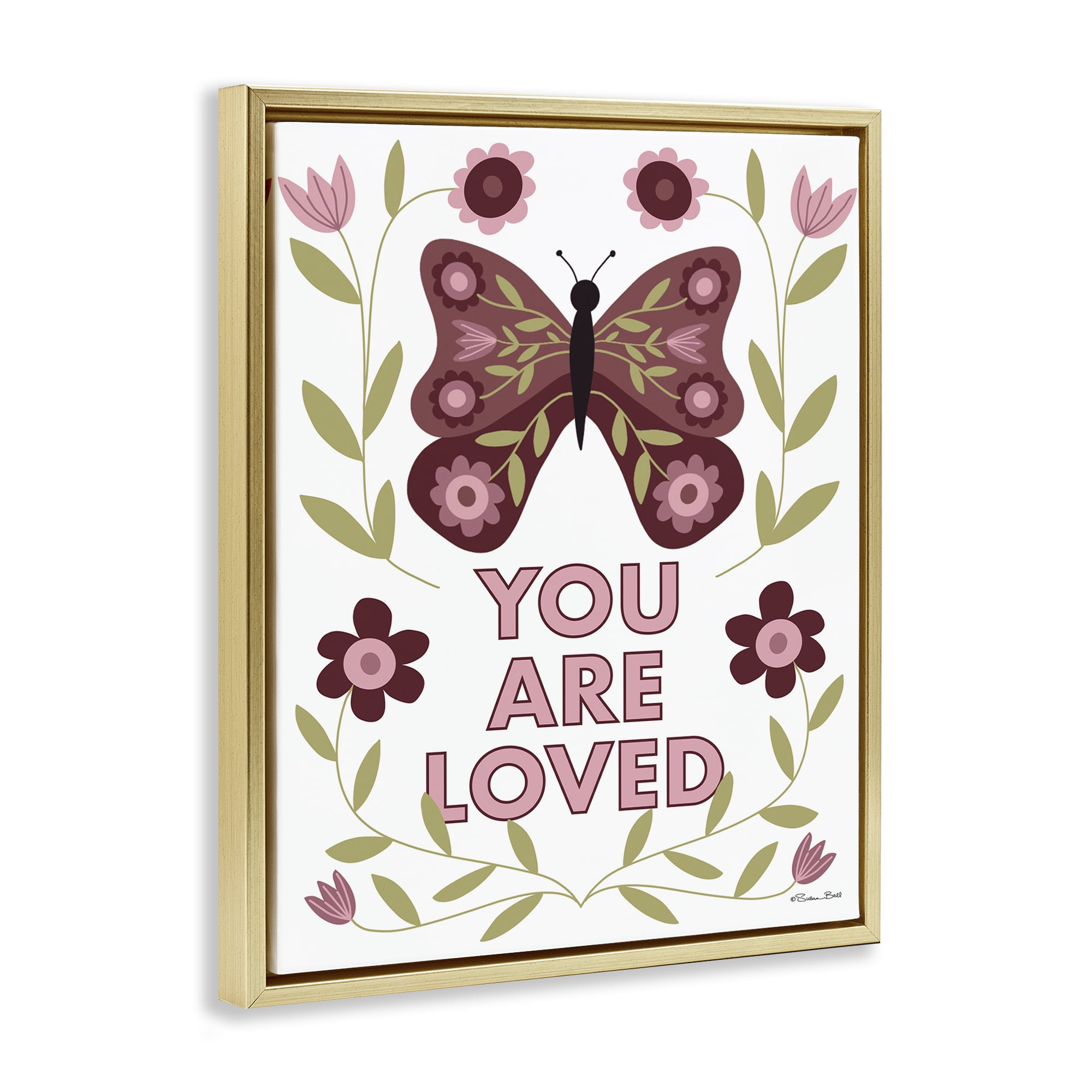 Stupell Industries You Are Loved Symmetrical Gold Framed Floater Canvas Wall Art, design by Susan Ball