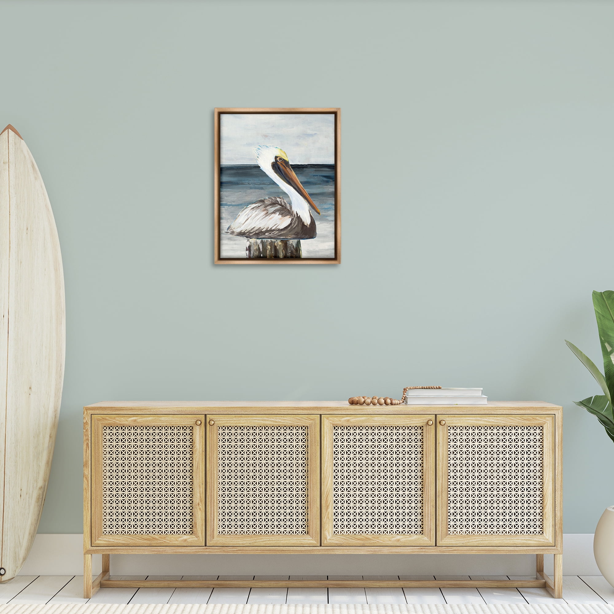 Stupell Industries Resting Beach Pelican Animals & Insects Painting Brown Floater Framed Canvas Art Print Wall Art, 25 x 31