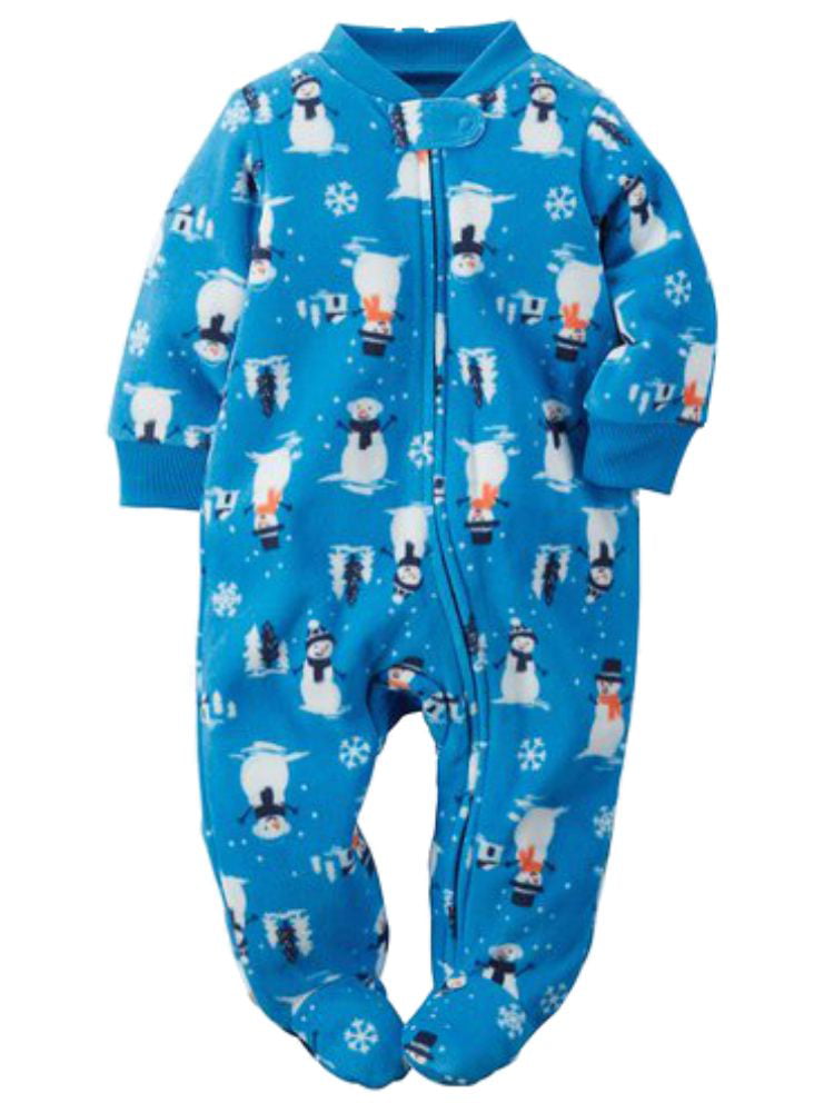 Carter's Boys Baby Toddler Footed Fleece Pajamas Sleeper Snowman   Sz 6 mo 