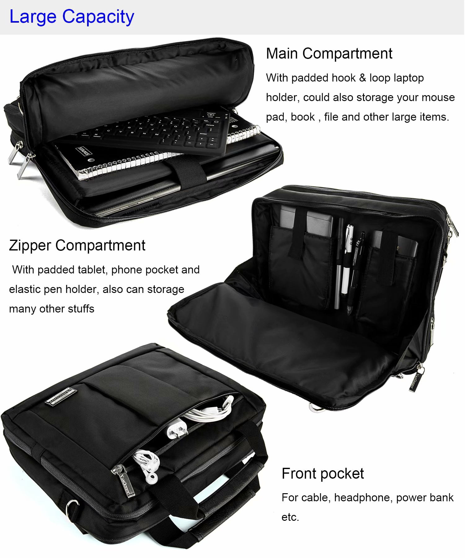 15.6 Inch Laptop Bag with Cable Organizer with 7 Ports USB Data Hub