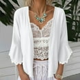 thumbnail image 2 of FRSASU Womens Lightweight Cardigan Sweaters Open Front 3/4 Sleeve Knit Flared Cuffs Lace Cotton Linen cardigan White XL(XL), 2 of 6