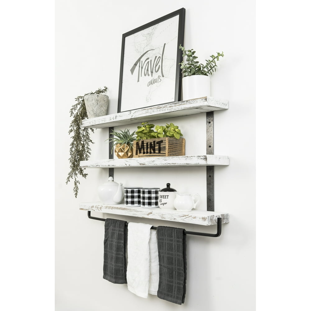 Industrial 3Tier Floating Shelf with Towel Bar, 36"