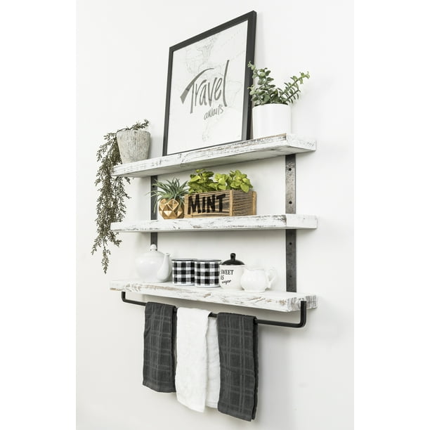 Industrial 3-Tier Floating Shelf with Towel Bar, 36