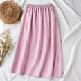 thumbnail image 4 of Women's Embroidery Cotton Linen Midi Skirts A Line Flowy Swing Elastic Waist Bohemian Skirt Casual Beach Party Skirt Pink XL, 4 of 7