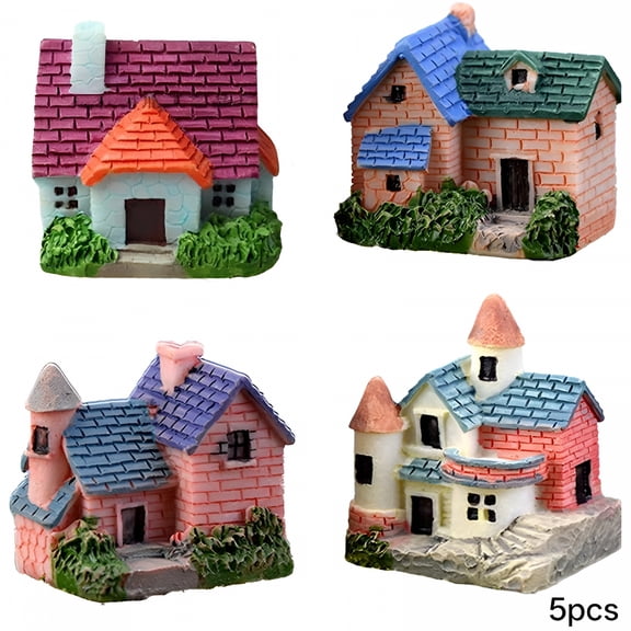 RLESO 5 Pcs Miniature Fairy Garden Houses, Resin Cottage Figurines for Micro Landscape