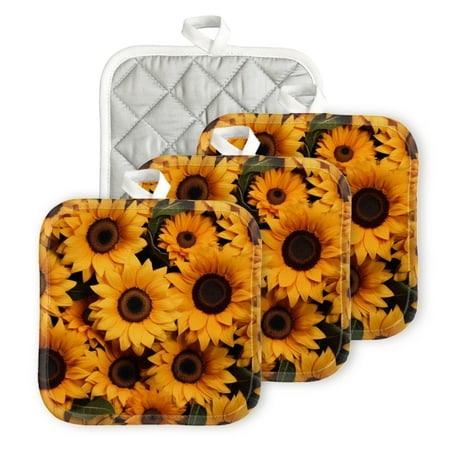 

BaHomeck Pot Holders 4pcs dacron Made Square heat-resisting mat Machine Washable for Kitchen Oven Hot Pads 6.7inch*6.7inch Bouquet Of Sunflowers With Dark Centers