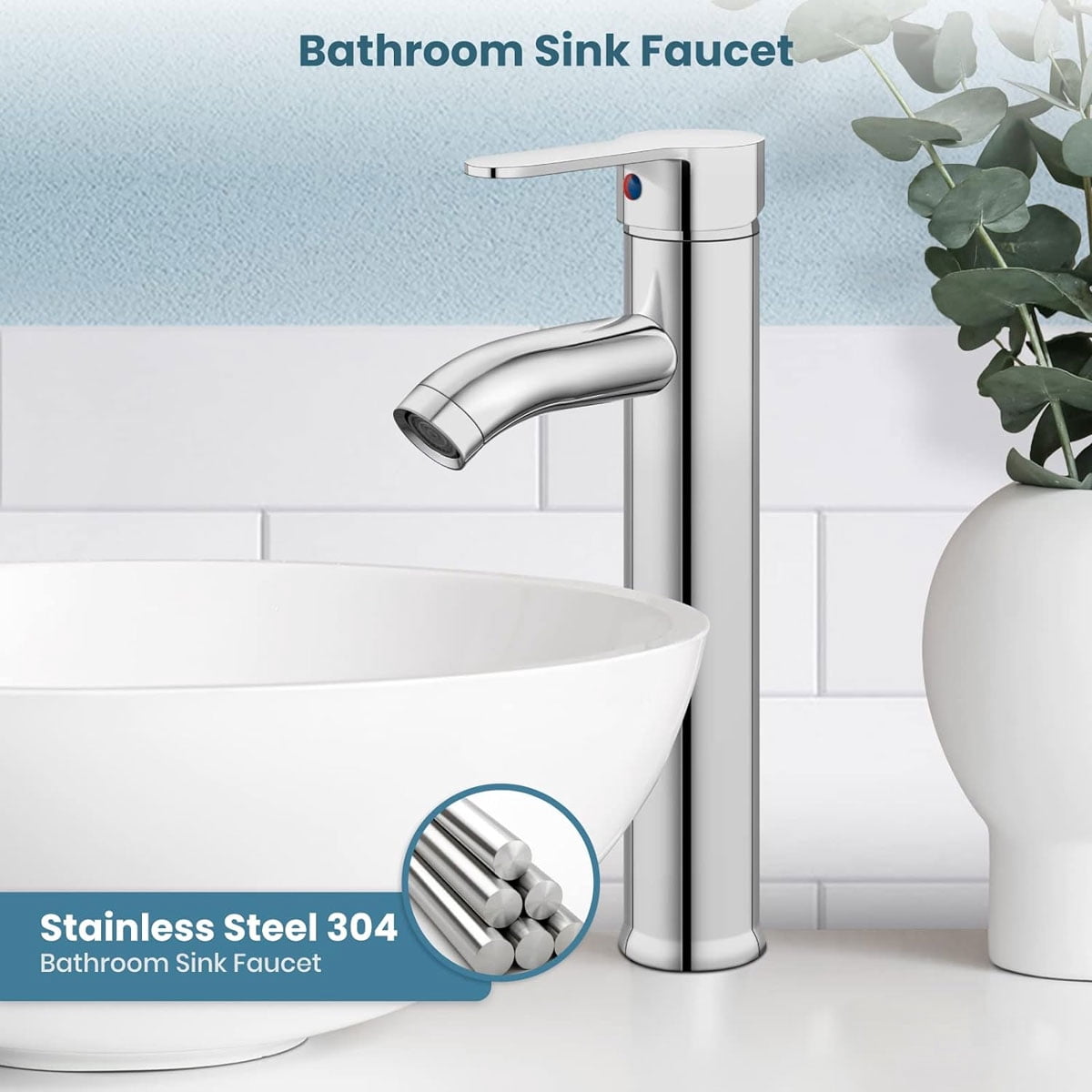 Bathroom Faucet Single Handle Vessel Sink Faucet One Hole Bowl Basin Mixer with Water Supply Lines - silver