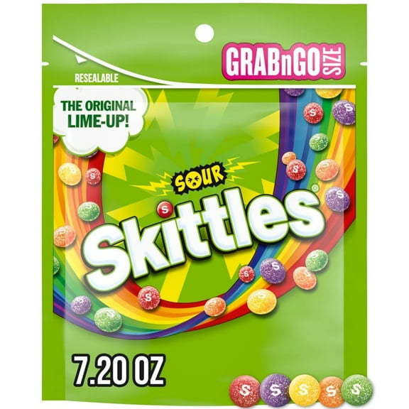 Skittles Sour Candy Chewy Fruit Candies Grab N Go Bag 7.2 oz - Pack of 3