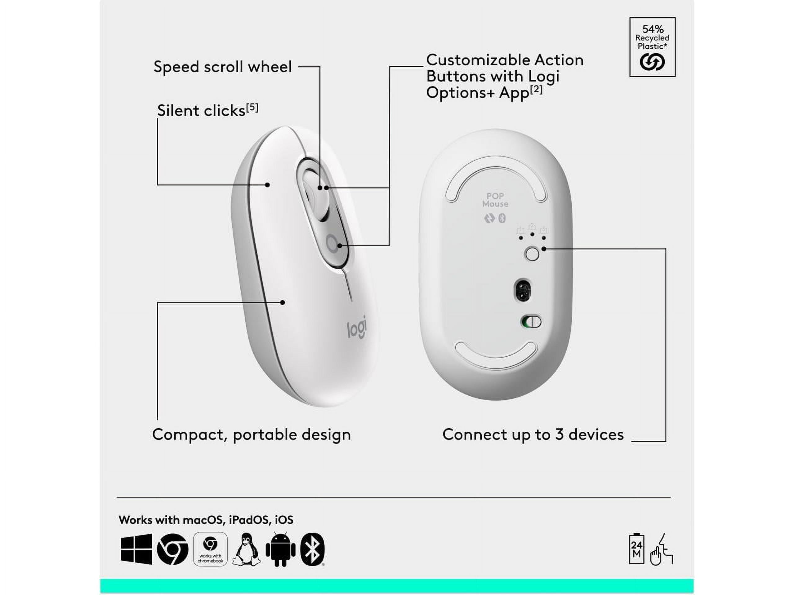 Logitech POP ICON Combo, Bluetooth Keyboard and Mouse Combo, Comfortable Typing, programmable Keys and Buttons, Off-White