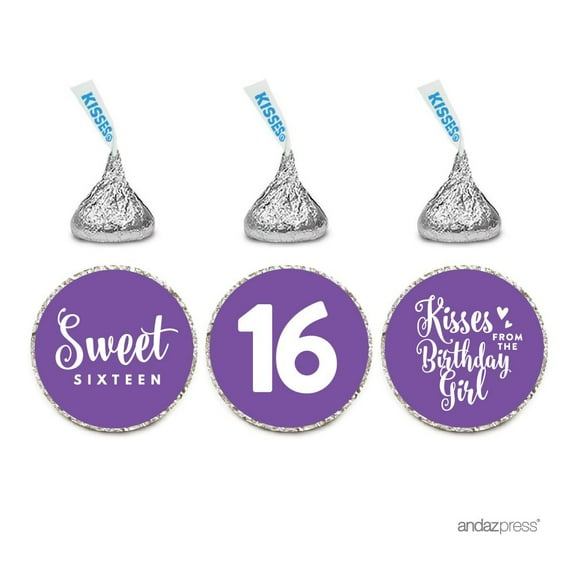 Chocolate Drop Labels Trio, Fits Hershey's Kisses, Sweet 16 Birthday, Royal Purple, 216-Pack
