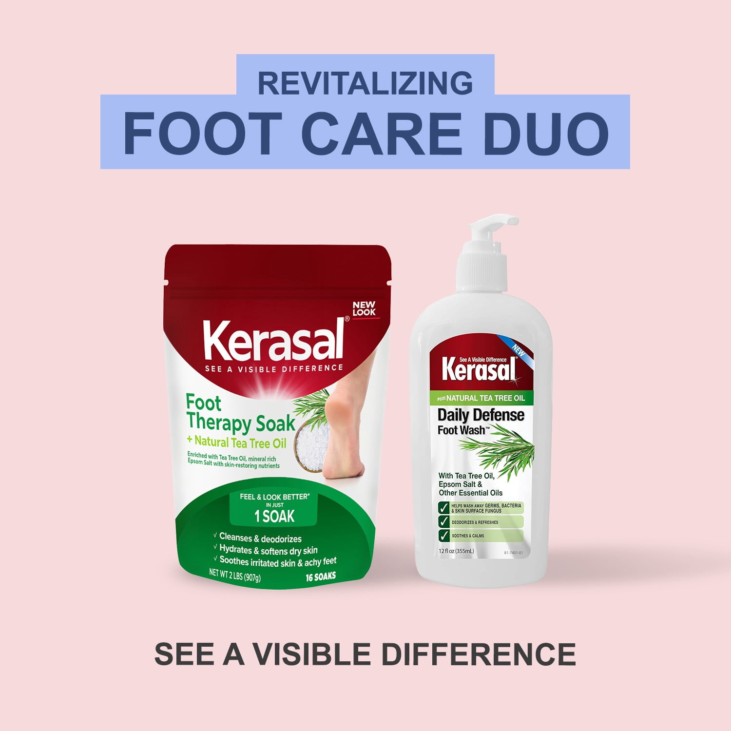 (4 pack) Kerasal Daily Defense Foot Wash Plus Natural Tea Tree Oil, 12 fl oz (355 ml)