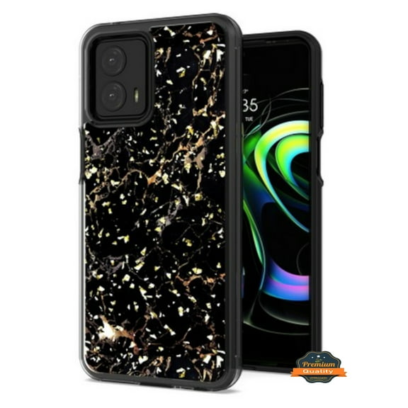 For Motorola Moto G Power 2023 Pattern Design Bling Glitter Shockproof Hybrid Soft TPU Frame Hard Back Phone Case Cover by Xpression - Marble Black