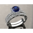 thumbnail image 2 of HeartsAndYou 3ct Natural Sapphire Diamond Halo Milgrain Bridal Set Ring 14k SOLID White Gold, 2 of 9