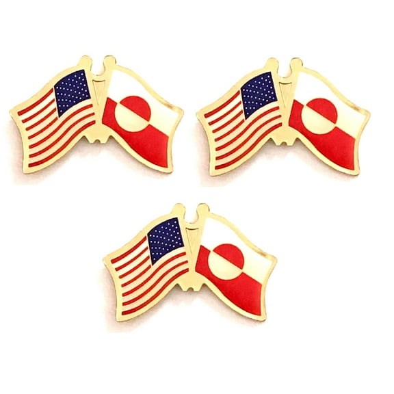 Greenland & US Crossed Flag Lapel Pins, Pack of 3
