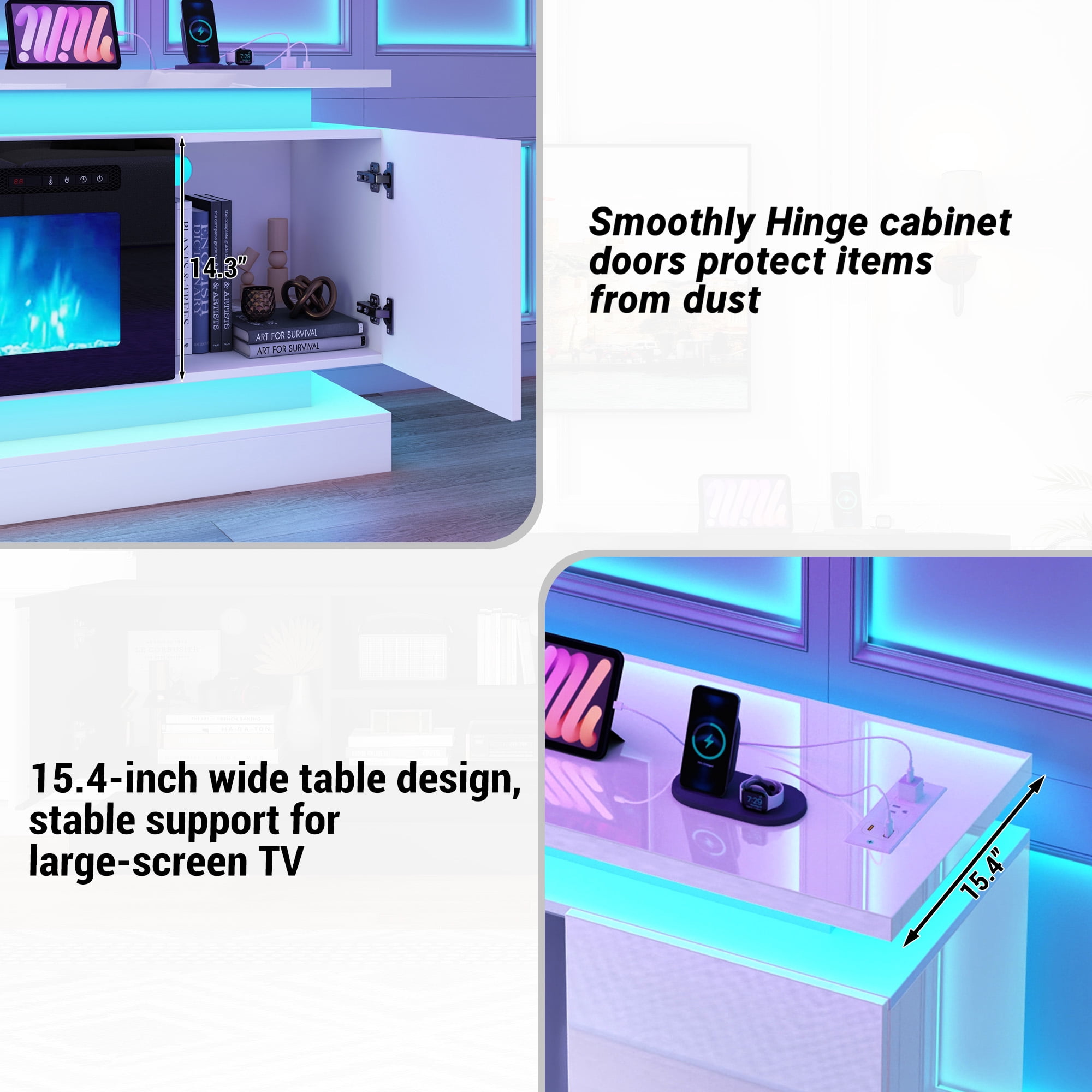 Blotout 81" Fireplace TV Stand with 50" Fireplace, LED Lights & Power Outlet for 90/85/80 Inch TV, Modern Gaming Entertainment Center with High Gloss Cabinet, Media TV Console for Living Room