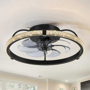 20" Low Profile Flush Mount Ceiling Fans with Lights, Modern Small Caged Ceiling Fan Remote Control, Reversible DC Motor, Fandelier Ceiling Fan Light for Bedroom Living Room Home