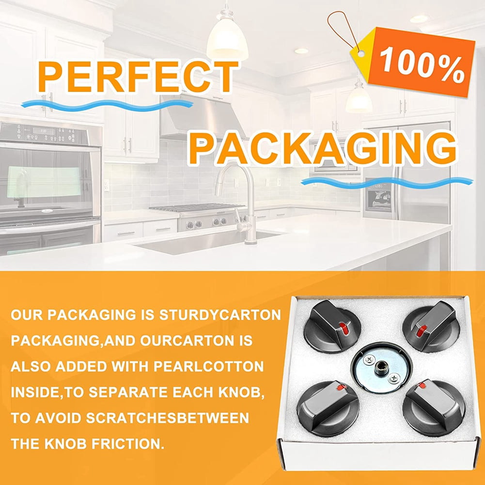 4Pcs DG64-00473B Black Stainless Knobs Replacement Stove Gas Range Knobs for NX58M6850SG,NX58J5600SG,NX58J7750SG