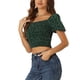 thumbnail image 4 of INSPIRE CHIC Blusas de manga abullonada con estampado floral para mujeres, Crop Top de verano, Casual, Verde, XS, 4 of 6