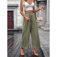 thumbnail image 5 of Women'S Casual Pants Loose Drawstring High Waist Wide Leg Beach Pants with Pockets Green XL, 5 of 9