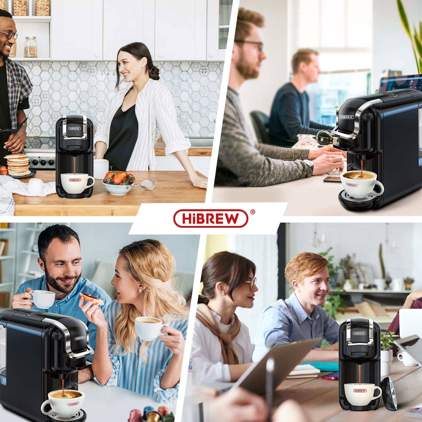 HiBREW 5-in-1 Expresso Machines for Home, Compact Coffee Machine for Pods, Capsules & Espresso Powder H2B