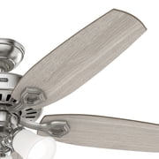 Hunter 52 inch Indoor Ceiling Fan with LED Lights - Ceiling Fan with Pull Chain, For Bedroom or Living Room, Standard Mount, No Remote, 5 Blades, Includes Bulbs - Builder 52729, Brushed Nickel