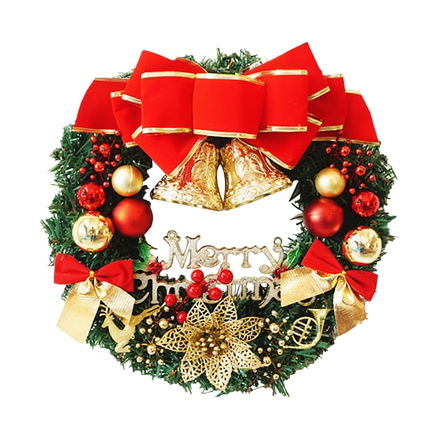 Widget Guirnalda de Navidad de 16 pulgadas con nudo de lazo Bolas de campana Feliz Navidad Guirnalda colgante Guirnalda artificial para la decoración de la fiesta de la pared de la puerta delantera Abanopi Widget