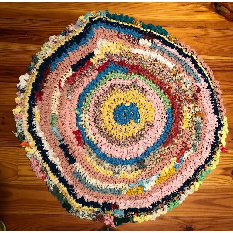 Rag Rugs. Hand Crocheted Woven. Lots of COLORS. SHAPES Round Rectangle  Oval. All Cotton. Fish Rug. Blue Rag 