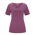 thumbnail image 4 of Women's Summer T Shirts Fashion V-Neck Half Sleeves Solid Basic Pullover Tops Casual Trendy Stretch Comfy Loose Fit Blouses, 4 of 5