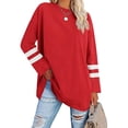 thumbnail image 1 of LUXUR T-shirt pour Femmes à Blocs de Couleur T-shirt à Manches Longues Tee Décontracté Hauts Col Rond Chandail Rouge 2TG, 1 of 3