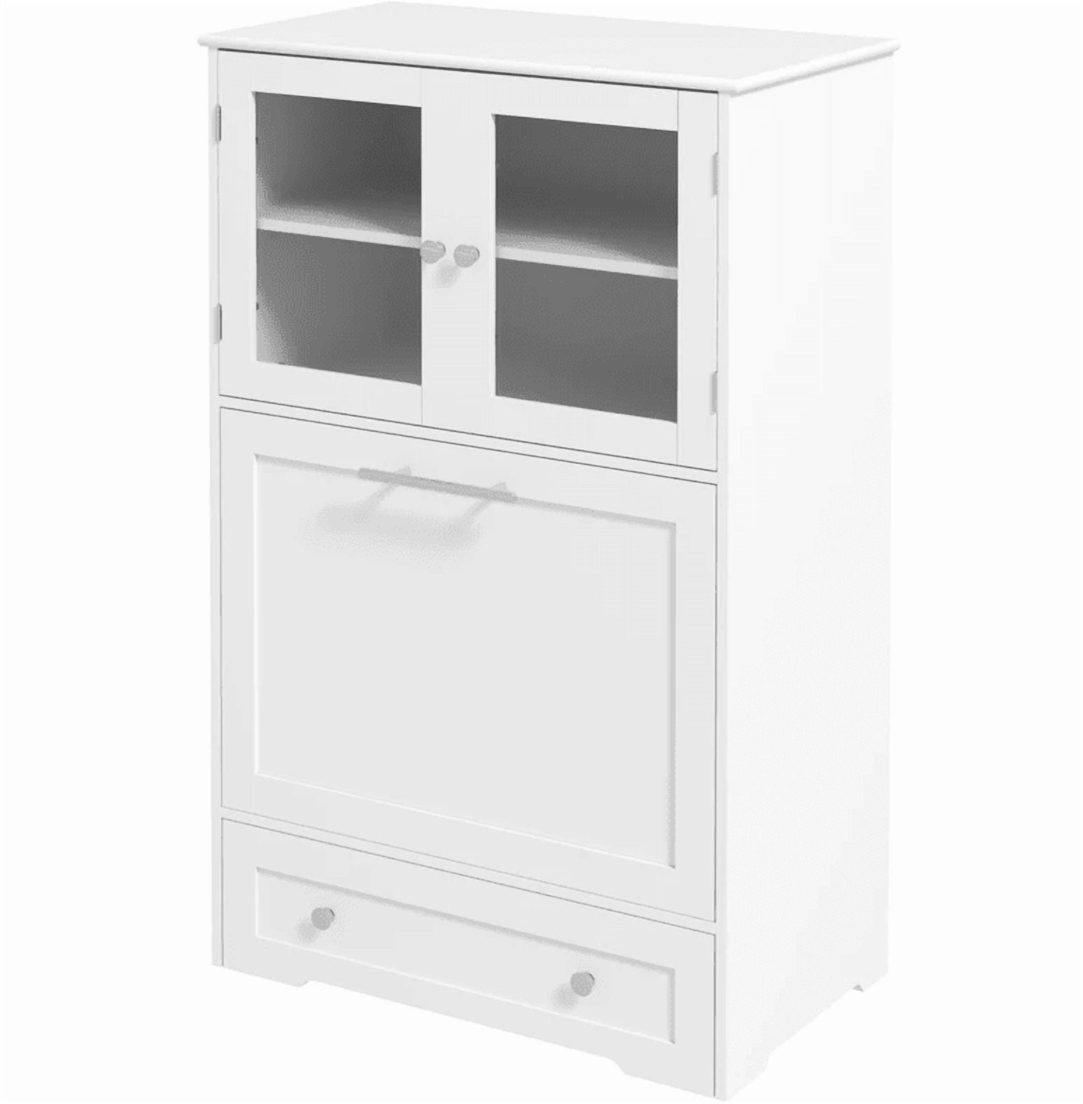 Pet Feeder Station Storage Cabinet with Dog Raised Bowls, White