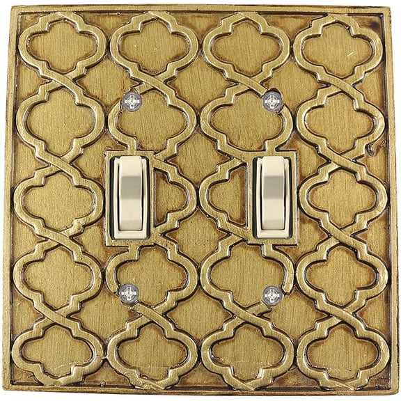 Meriville Moroccan 2 Toggle Wallplate, Double Switch Electrical Cover Plate, Antique Gold