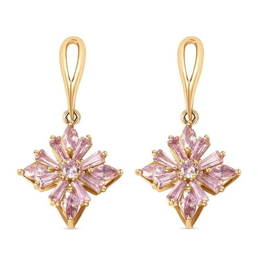 Princess Cut Pink Cubic Zirconia Flower Floral Drop Dangle Earrings Rose Gold Plated for Women Jewelry Birthday Gifts for Women