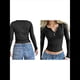 thumbnail image 3 of Camisetas Henley de Larga para Mujer, Ropa de Otoño, Ajustadas, Informales, para el Trabajo, Básicas, Bonitas, Camisetas con Cuello en V y Botones Negro XL, 3 of 6