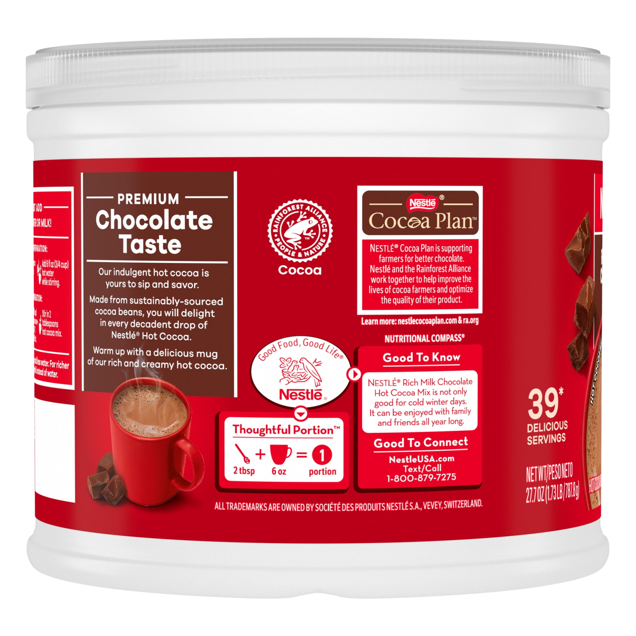 Nestle Hot Cocoa Rich Milk Chocolate Flavored Mix Powder, 27.7 oz, Can